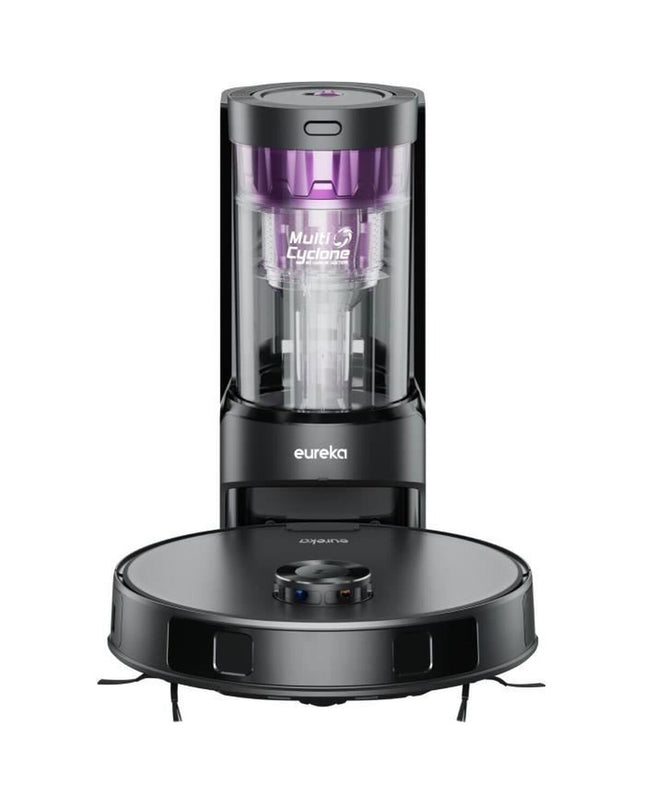 Eureka robot stofzuiger in actie op de vloer, schoonmaakt en zuigt automatisch voor huis en koken onderhoud.