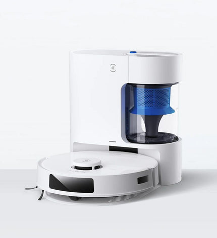 ECOVACS DEEBOT N20 PLUS robot stofzuiger schoonmaakt vloeren in huis, met ronde vorm en modern design.