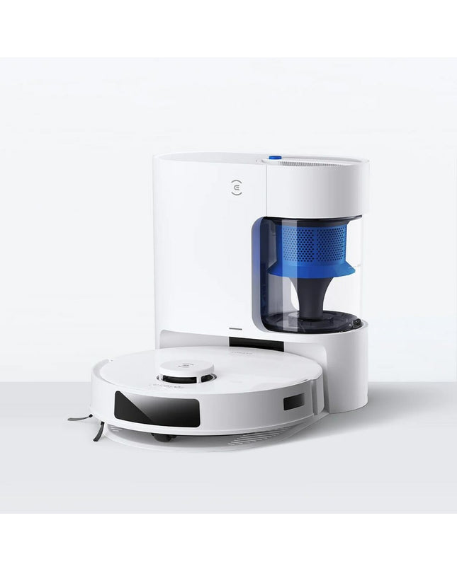 ECOVACS DEEBOT N20 PLUS robot stofzuiger schoonmaakt vloeren in huis, met ronde vorm en modern design.