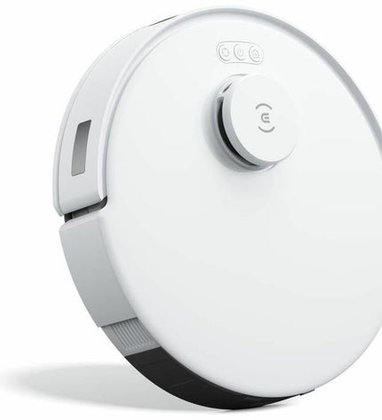 ECOVACS robot stofzuiger schoonmaakt vloer, met ronde vorm en moderne ontwerp, ideaal voor huis en keuken schoonmaak.