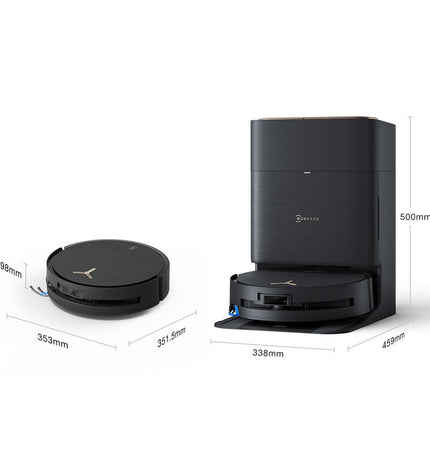 ECOVACS X9 PRO OMNI robot stofzuiger cleaning on a hardwood floor, showing sleek design and advanced navigation technology.