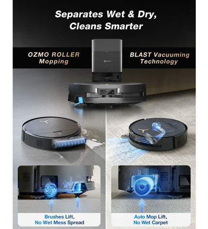 ECOVACS X9 PRO OMNI robot stofzuiger cleaning floor with sleek design, on hardwood floor in home setting