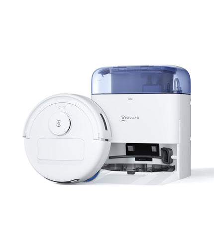 ECOVACS DEEBOT MINI robot stofzuiger in wit with 3200 mAh battery and 1.8 L dustbin, designed for home cleaning.