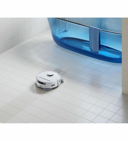 ECOVACS DEEBOT MINI robot vacuum cleaner in white with 3200mAh battery and 1.8L dustbin, suitable for home cleaning.