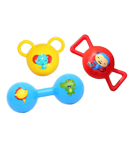 Fisher-Price baby musical rattle featuring colorful animal characters, soft handles, and engaging sounds for young children.