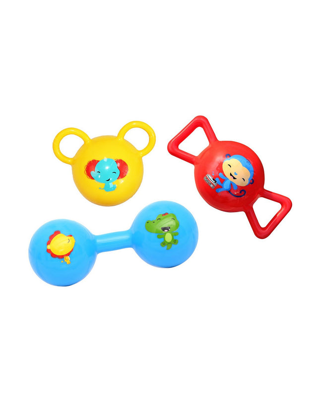 Fisher-Price baby musical rattle featuring colorful animal characters, soft handles, and engaging sounds for young children.