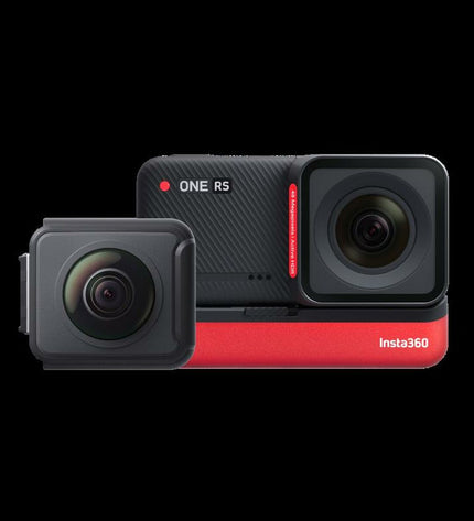 Insta360 digital camera with compact design, featuring multiple lenses for 360-degree photography and videography.