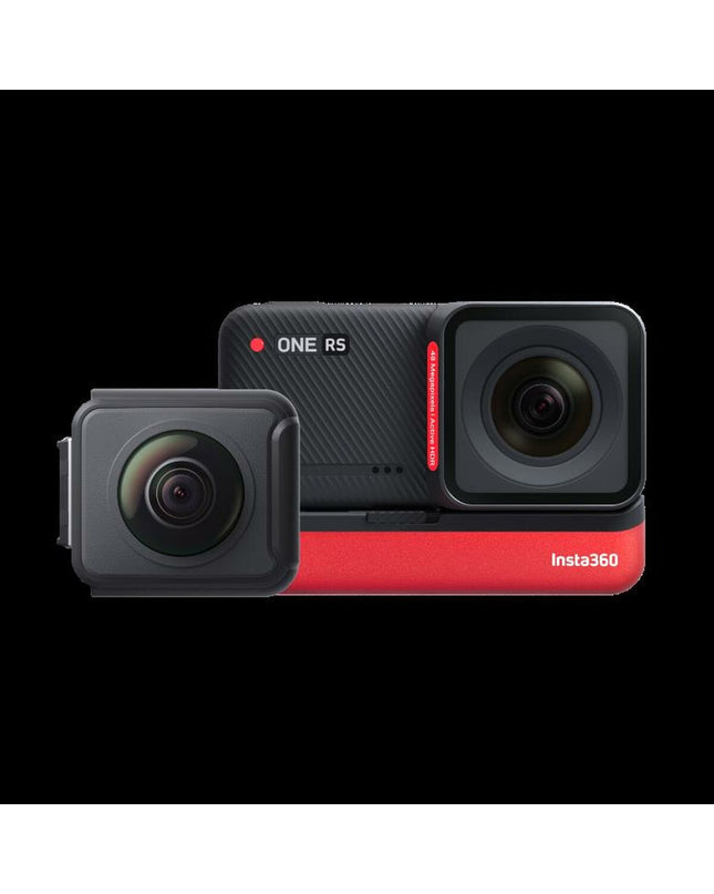 Insta360 digital camera with compact design, featuring multiple lenses for 360-degree photography and videography.