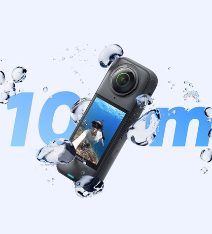 Insta360 X4 sport camera in black, 2.5-inch screen, designed for outdoor and action photography and videography.