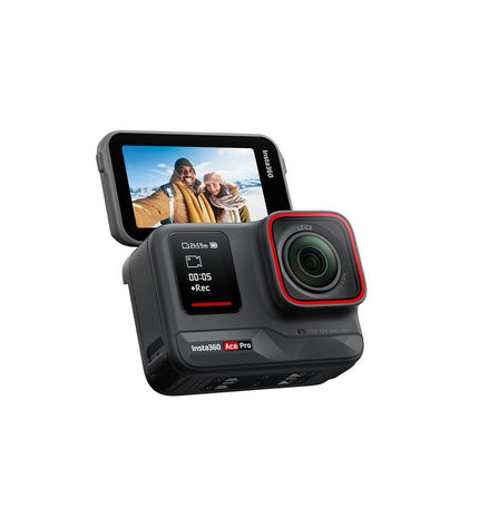 Insta360 sport camera with dual lenses and compact design, ideal for capturing 360-degree photos and videos during outdoor activities.