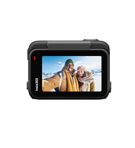 Insta360 sport camera with compact design, featuring multiple lenses for 360-degree photography and video recording.