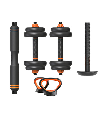 Xiaomi 10 kg kettlebell and dumbbell set for fitness and outdoor exercise, with black and yellow handles and weight markings.