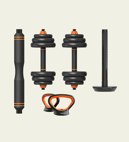 Xiaomi ORMANC20 kettlebell and dumbbell set for fitness, featuring durable black weights for strength training and outdoor workouts.