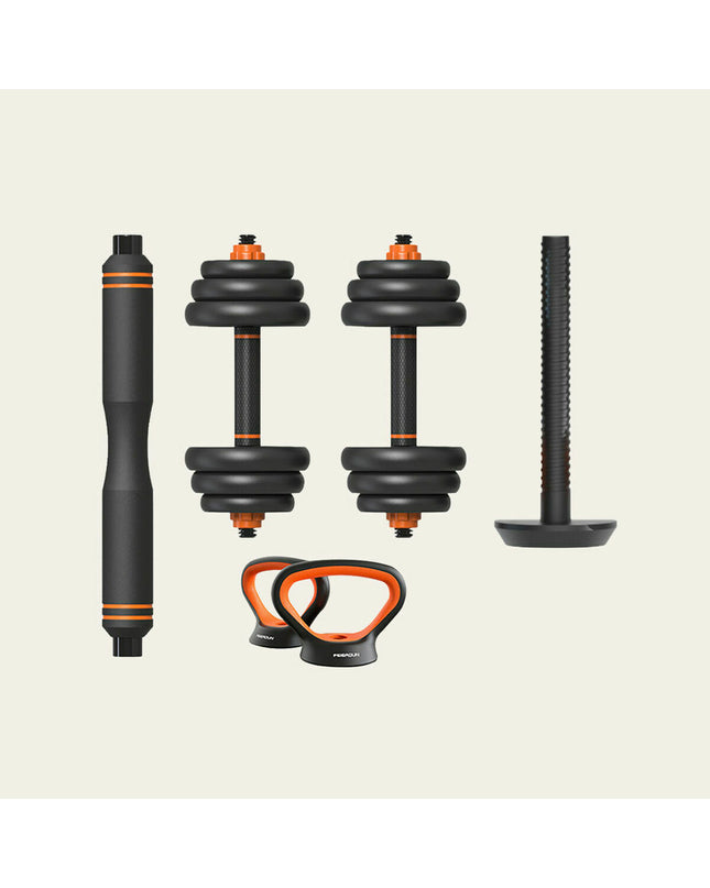 Xiaomi ORMANC20 kettlebell and dumbbell set for fitness, featuring durable black weights for strength training and outdoor workouts.