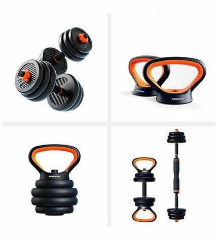 Xiaomi ORMANC20 kettlebell and dumbbell set for fitness and outdoor workouts, featuring black and metallic weights.