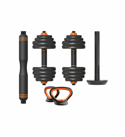 Xiaomi 40 kg kettlebell and dumbbell set for fitness and outdoor training, featuring black handles and weight plates.
