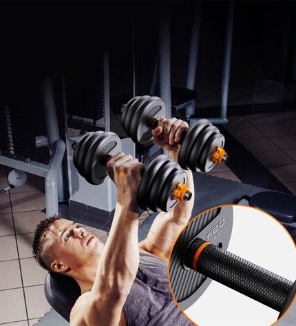 Multicolored Xiaomi 25 kg dumbbells for fitness and outdoor exercise, with a sturdy handle and adjustable weight plates.