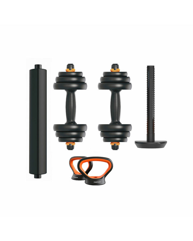 Xiaomi 20 kg black dumbbells for fitness and strength training, shown with their textured grip and compact design.