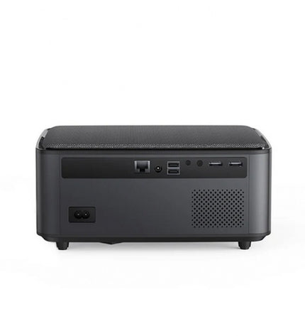 Yaber CBK01243 projector displaying a vibrant movie scene on a home theater screen in a cozy living room setting