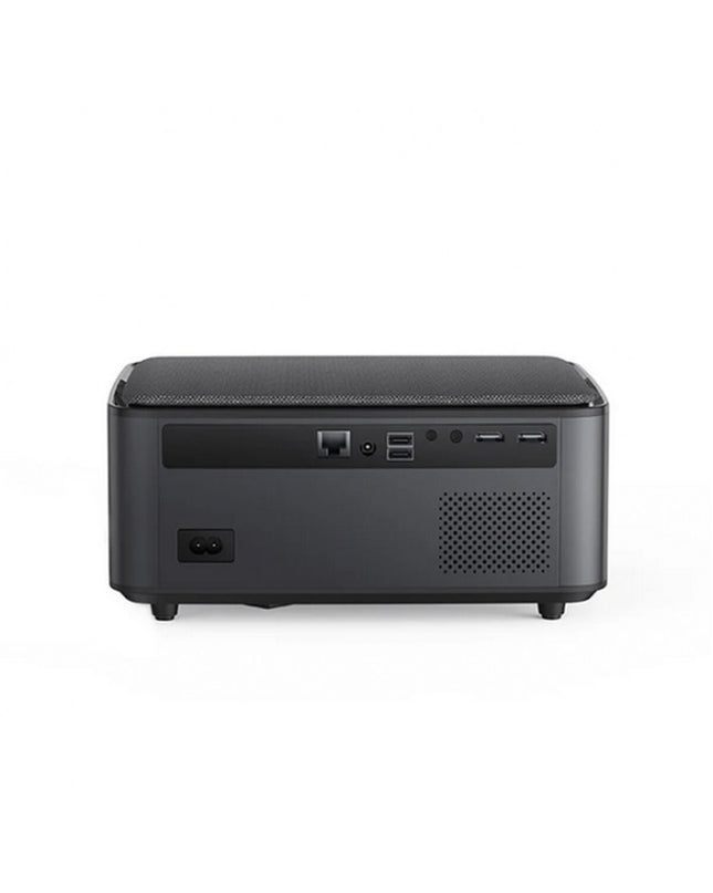 Yaber CBK01243 projector displaying a vibrant movie scene on a home theater screen in a cozy living room setting