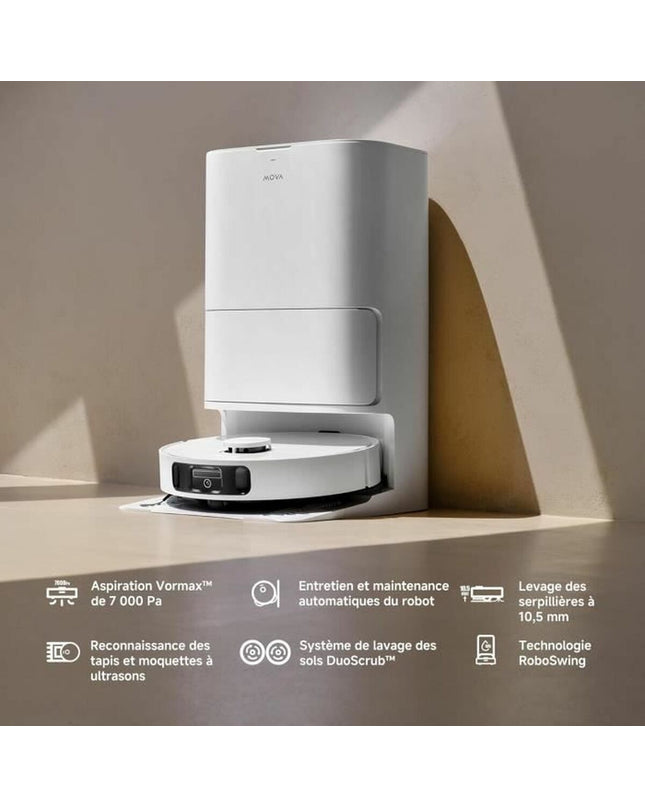 MOVA E30ULTRA robotstofzuiger en dweilrobot in wit met 7000 Pa zuigkracht, 4L reservoir, 3 uur autonomie, voor huis schoonmaak