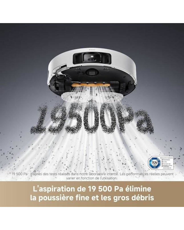 Dreame L50 Pro Ultra robot stofzuiger with 6400 mAh battery, cleaning floors and surfaces in a modern home setting.