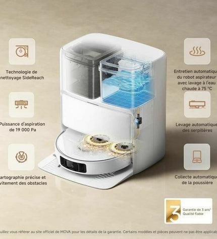MOVA P50 Ultra robot stofzuiger on a wooden floor, showcasing its sleek design and compact size for home cleaning.