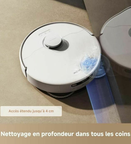 MOVA P50 Ultra robot stofzuiger voor huis schoonmaken, met cirkelvormig ontwerp en witte kleur op houten vloer