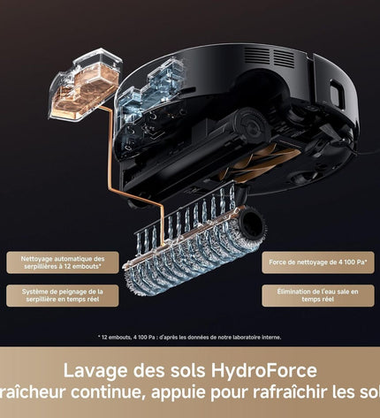 MOVA robot stofzuiger with 6400 mAh battery, cleaning floors and maintaining home with sleek, modern design.