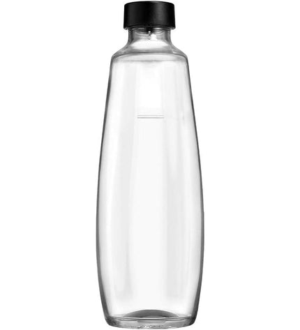 Transparent 1L Sodastream Fuse glass water bottle for sports, outdoor, camping, and hiking activities.