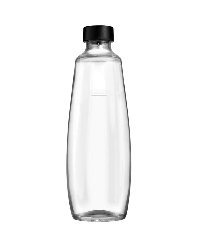 Transparent 1L Sodastream Fuse glass water bottle for sports, outdoor, camping, and hiking activities.