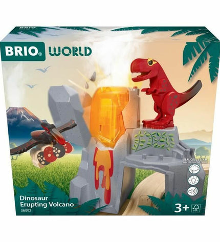 Brio Dinosaur Erupting Volcano action figure set featuring a dinosaur and erupting volcano toy for kids' play.