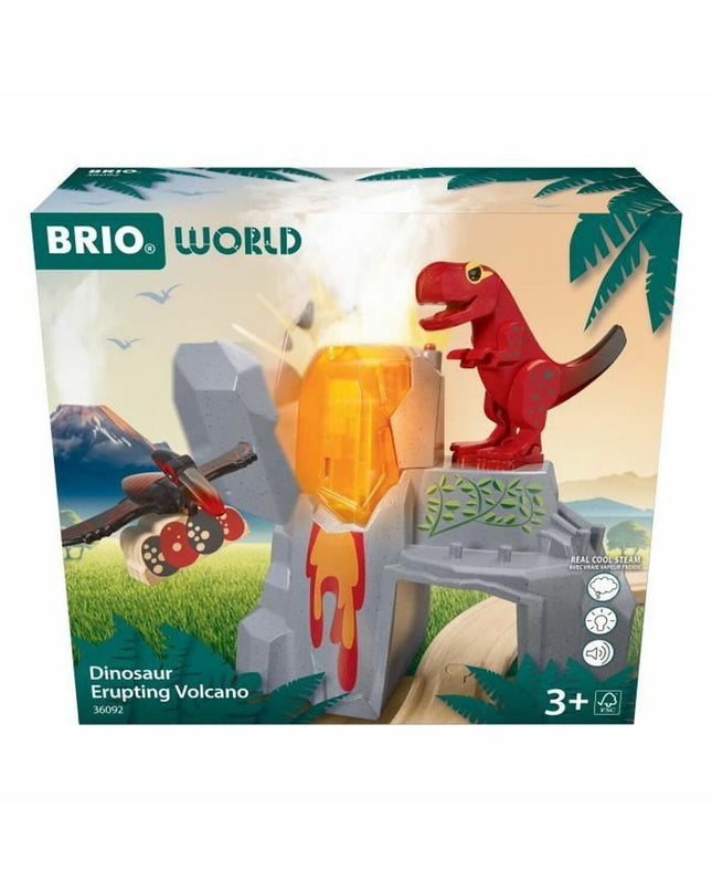 Brio Dinosaur Erupting Volcano action figure set featuring a dinosaur and erupting volcano toy for kids' play.