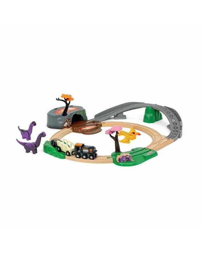 Brio Aventure Dinosaure train rails toy set with dinosaur figures, designed for children's play and imaginative adventures.
