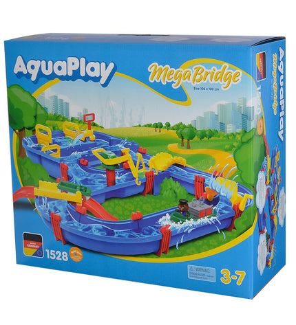 AquaPlay Circuit AquaPlay Mega Bridge and aquatic vehicle toy set with colorful plastic play structure and boats.