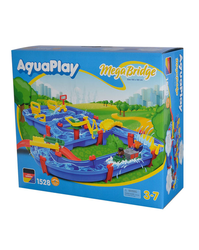 AquaPlay Circuit AquaPlay Mega Bridge and aquatic vehicle toy set with colorful plastic play structure and boats.