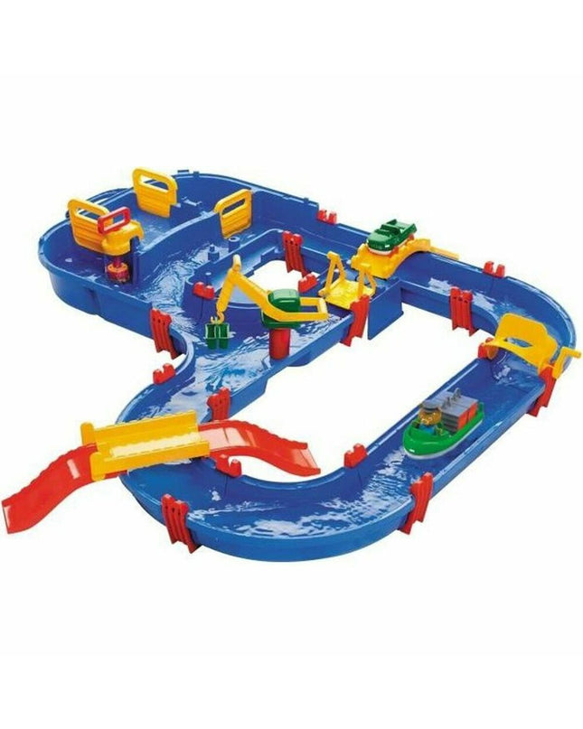 AquaPlay Circuit AquaPlay Mega Bridge with three aquatic-themed toy vehicles on a colorful playset for kids.