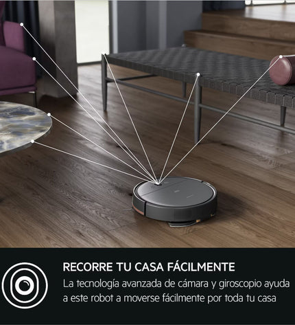 AEG AR61UW1DG robot stofzuiger on clean floor, showing sleek design and charging base for home cleaning.