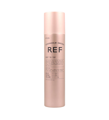 REF Stylingmousse REF ROOT TO TOP 250 ml, volumizing hair mousse in a white and green bottle, for styling and root lift.