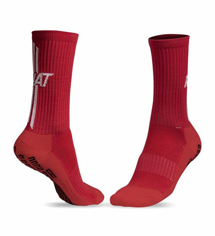 Red Rinat sports socks designed for football and outdoor sports, featuring breathable fabric and comfortable fit.