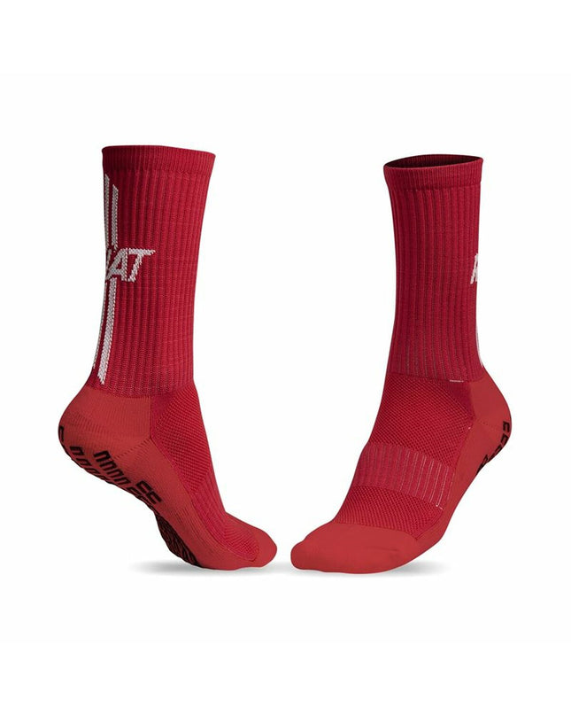 Red Rinat sports socks designed for football and outdoor sports, featuring breathable fabric and comfortable fit.