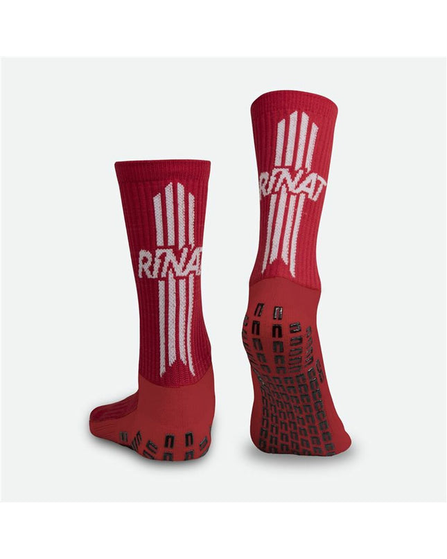 Red Rinat Sports Socks for soccer, sport and outdoor activities, featuring breathable fabric and athletic design.