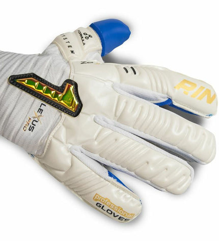 Adult Rinat Keeperhandschoenen Gk Wit for soccer, designed for goalkeeping, with white color and padded palm for outdoor football.