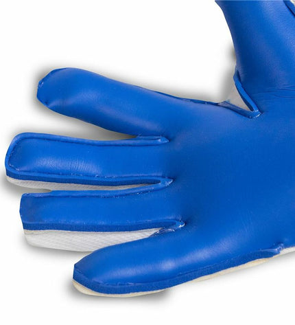 Adult Rinat GK goalkeeper gloves in white, designed for soccer, featuring padded palms and secure wrist straps.