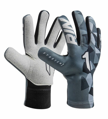 Rinat Keeperhandschoenen Meta Tactik GK grijs, adult football goalkeeper gloves with textured palms and adjustable wrist straps.