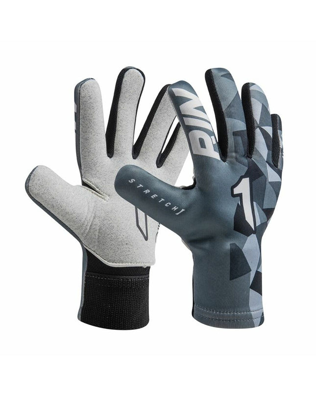 Rinat Keeperhandschoenen Meta Tactik GK grijs, adult football goalkeeper gloves with textured palms and adjustable wrist straps.