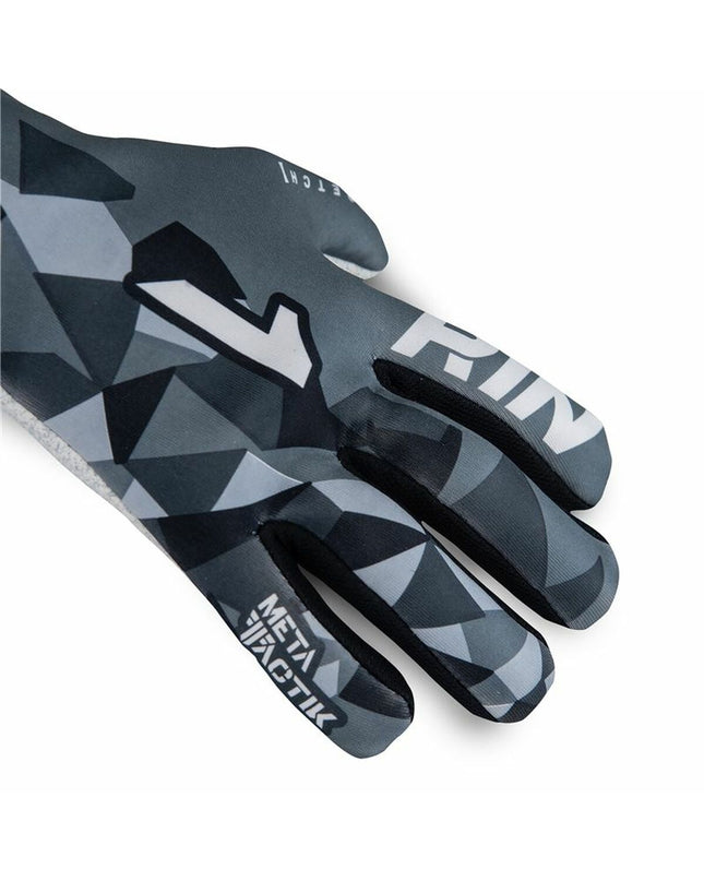 Gray Rinat Keeperhandschoenen Meta Tactik GK for adults, designed for soccer goalkeeping, with textured palms for better grip.