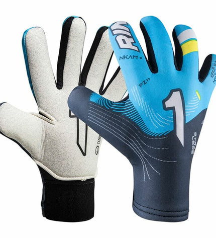 Rinat Keeperhandschoenen Rinat Nkam As (Turf) Onana Indigo for adult soccer goalkeeping, showing the gloves' design and color.