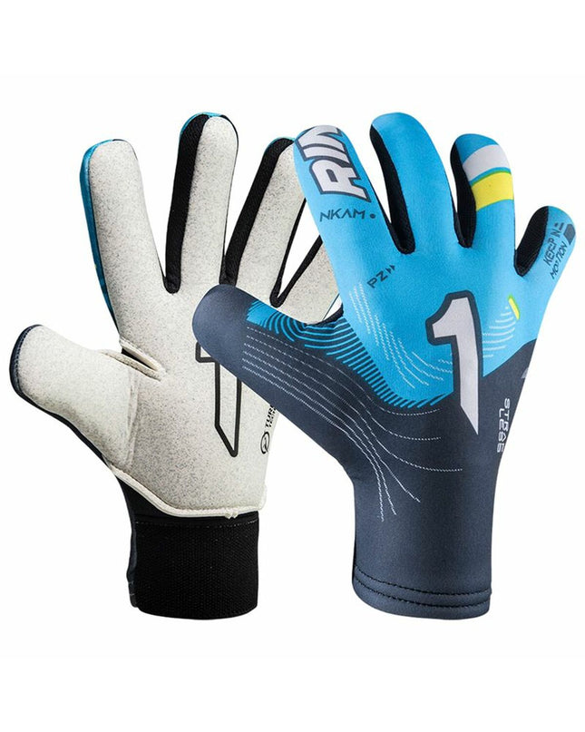 Rinat Keeperhandschoenen Nkam As Onana Indigo for adult soccer, designed for goalkeeping and outdoor football use.