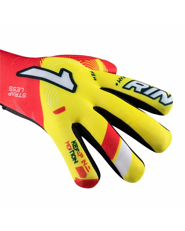 Rinat Keeperhandschoenen Rinat Nkam As turf goalkeeper gloves in yellow and red for adults, designed for soccer and outdoor sports.
